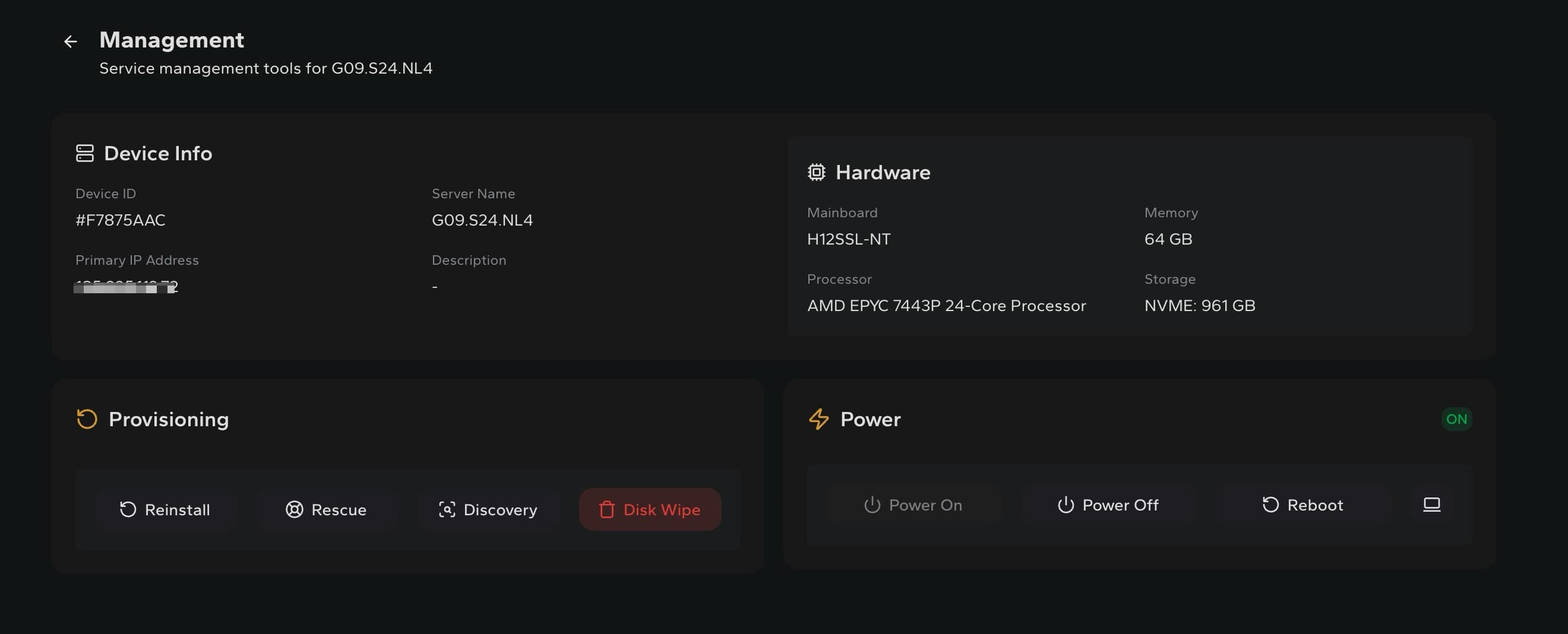 Evoluso-Clientbereich mit Serverhardware, Bereitstellung und Energiesteuerung